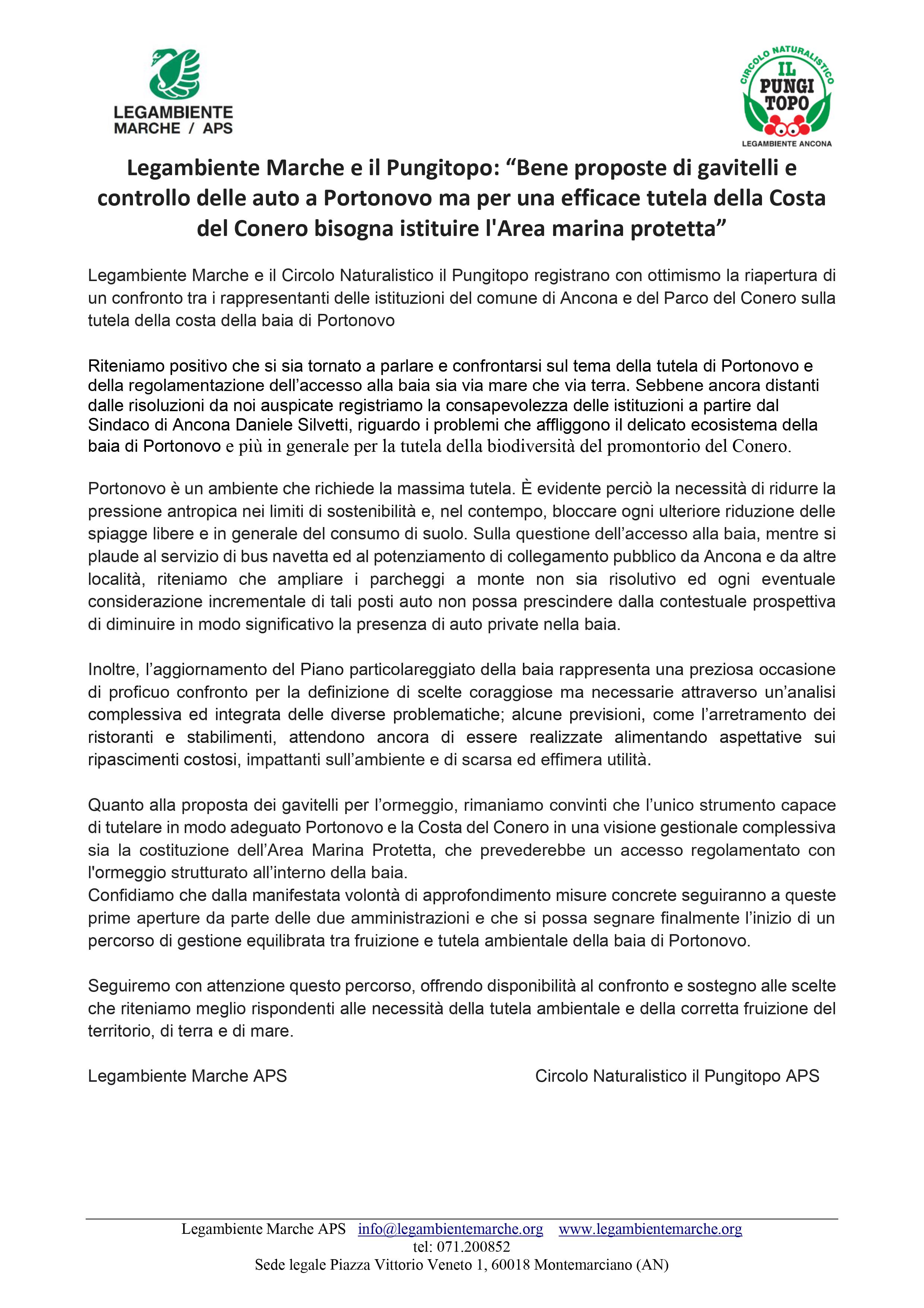 Comunicato Stampa Legambiente Marche e Pungitopo Portonovo 0707