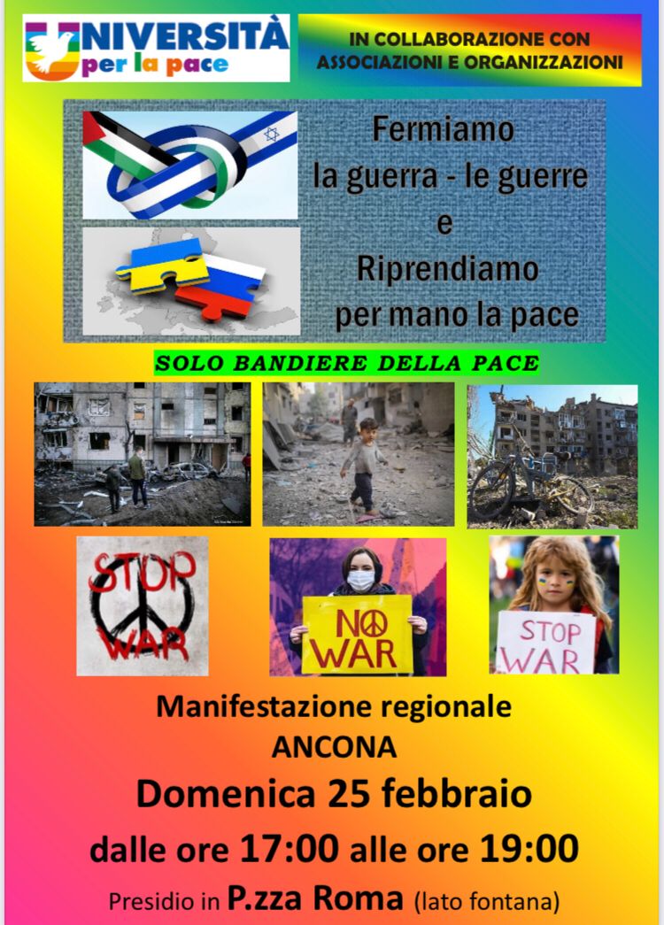 Manifestazione pace 25 feb 2024 locandina univesrita pace