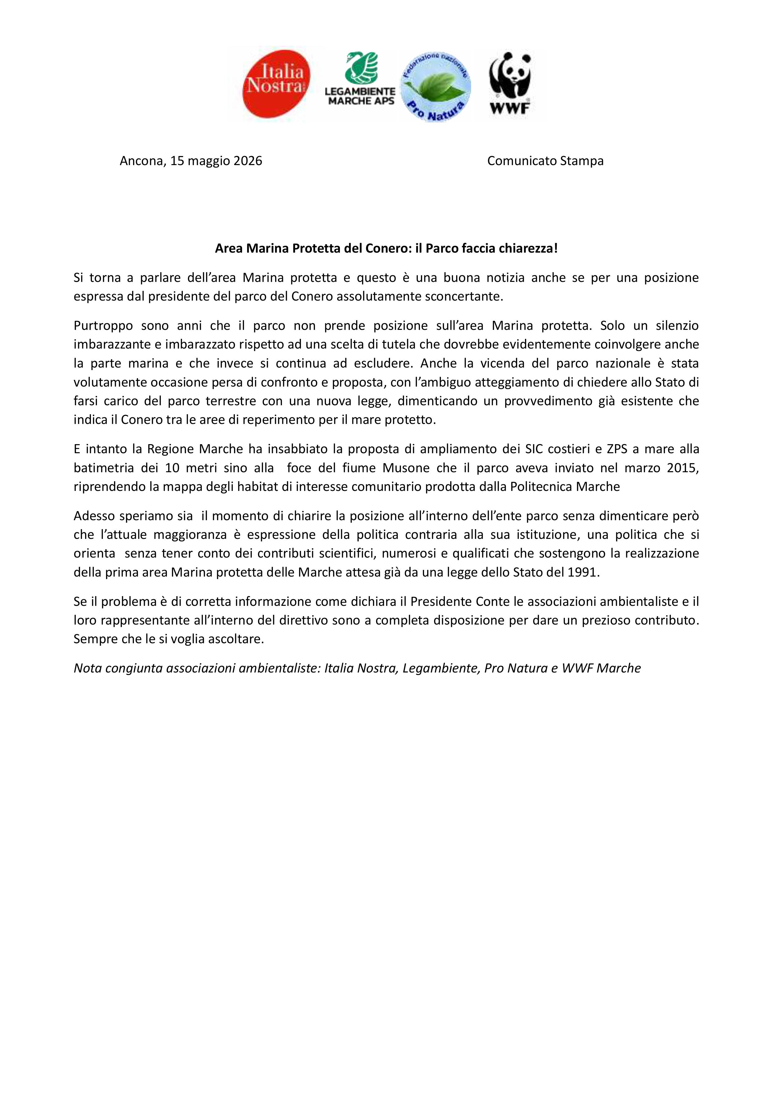 comunicato associazioni ambientaliste Area Marina Protetta Il parco faccia chiarezza 15 mag 2026
